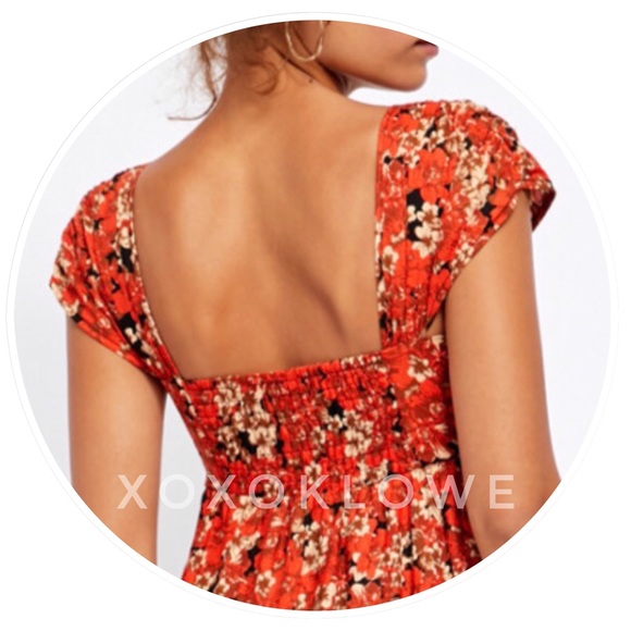 Free People Red Floral Mini Babydoll Dress NWT - Picture 5 of 15